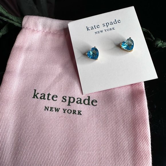 Kate Spade My Love Heart Stud Earrings Blue + Gold with Dust Bag - Picture 2 of 7